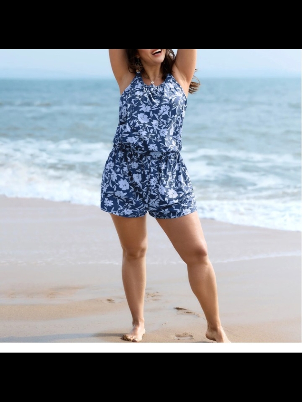 Bloomchic Blue Flower Design One-Piece Swimsuit with Pockets - Picture 2 of 3